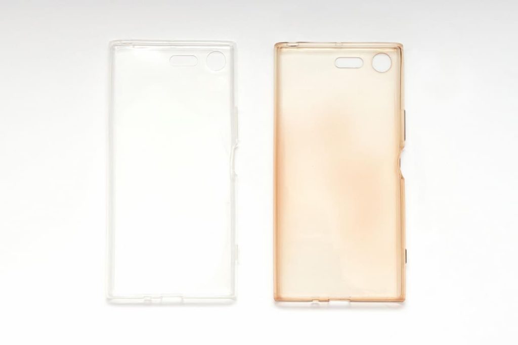 clear phone case before and after cleaning comparison