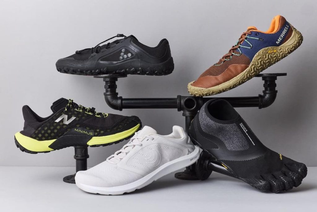 Collection of barefoot shoes featuring flexible soles, wide toe boxes, and minimalist designs for natural walking, running, and outdoor activities.