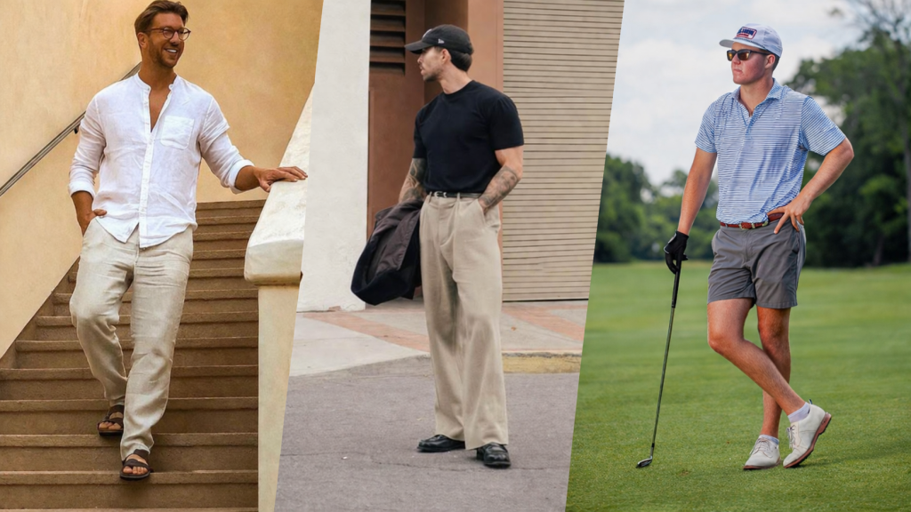 Close-up of 34 Heritage seersucker shirt and trousers fabric texture for men's summer style