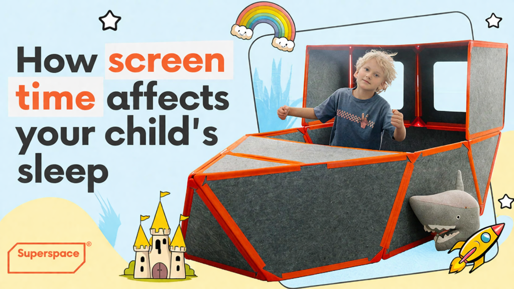 Toddler playing inside a castle built with Superspace modular play sofa